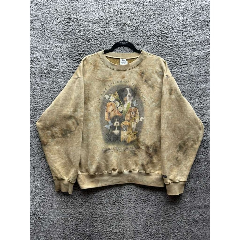 Sculptor Puppy Friends Oversized Tie-Dye Pullover Sweatshirt Beige Womens Size L